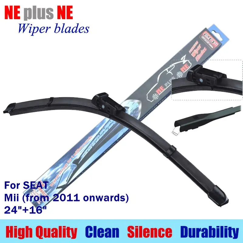 Wiper blades for SEAT Mii (from 2011 onwards) 24"+16" Rubber fit push button type Car windshield