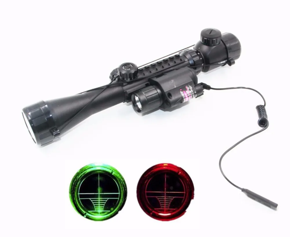 

Tactical 3-9X40EG Rifle Scope Telescopic Sights with 20mm Weaver Rail M6 Red Laser Sight + LED Flashlight for Airsoft Hunting