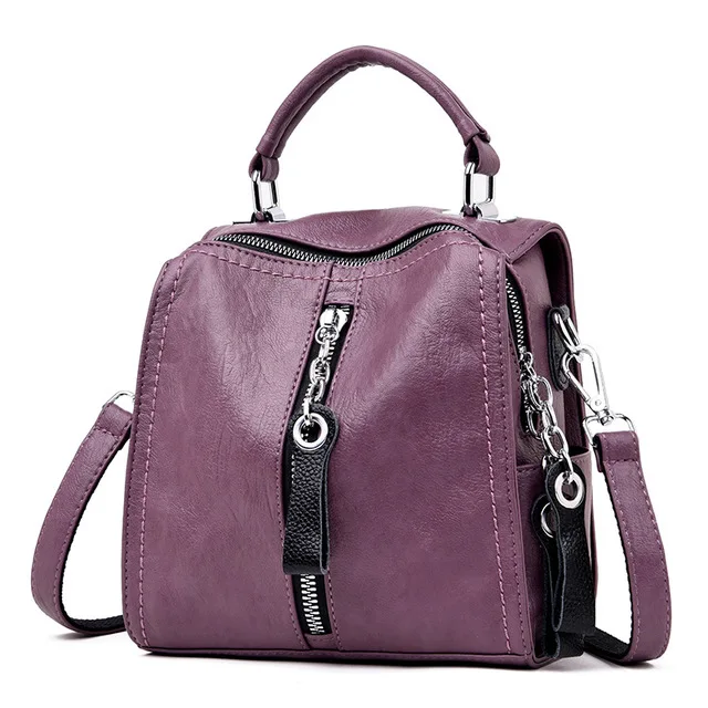 Высококачественный кожаный женский рюкзак, Роскошный многофункциональный женский рюкзак, повседневные сумки через плечо для леди, рюкзаки для путешествий - Цвет: Purple