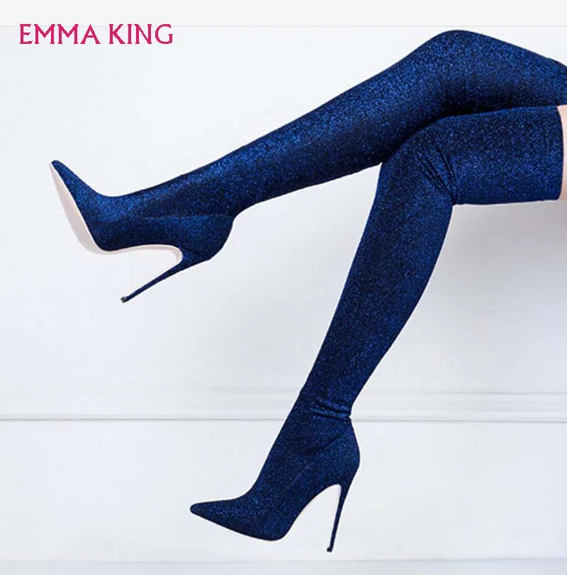 

Spring New Solid Pointed Stretch High Heel Over-The-Knee Botines Stiletto Long Tube Boots Zipper Party Sexy Fashion Shoes Woman