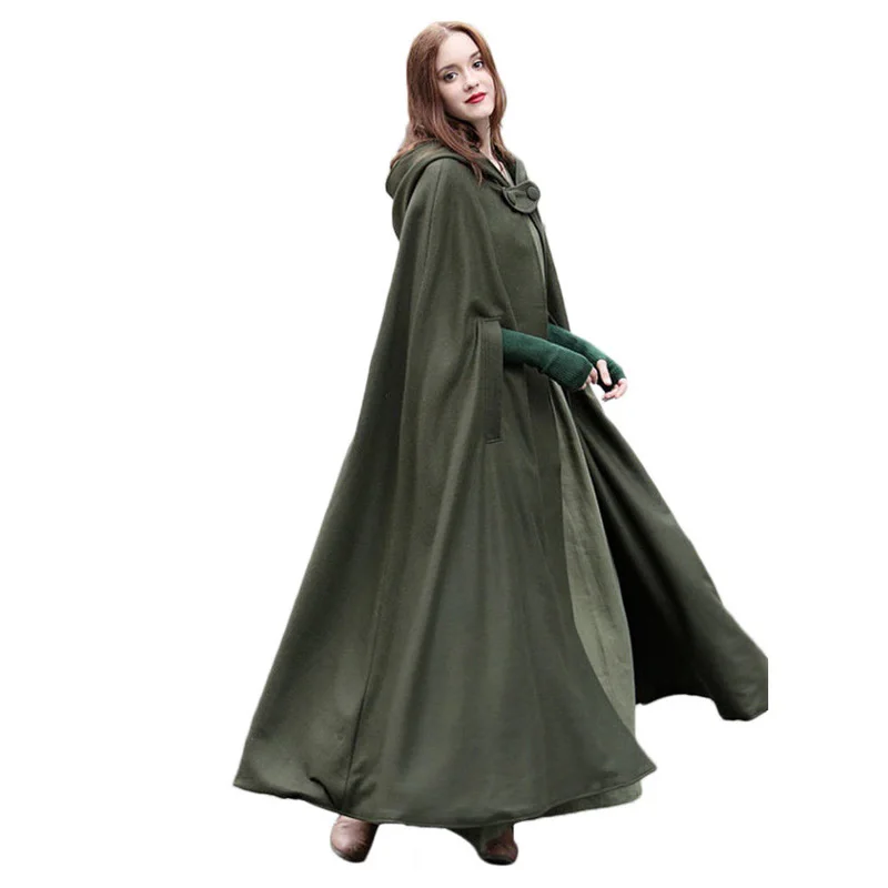  Medieval Winter Cloak Hooded Coat Thin Women Vintage Gothic Cape Poncho Coat Sweatshirt Long Trench