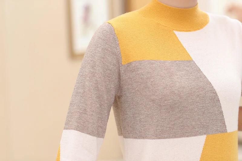 XJXKS весна женский свитер Половина Водолазка женский свитер пуловер цвет шить вязаный свитер теплый 100% шерсть зимние топы