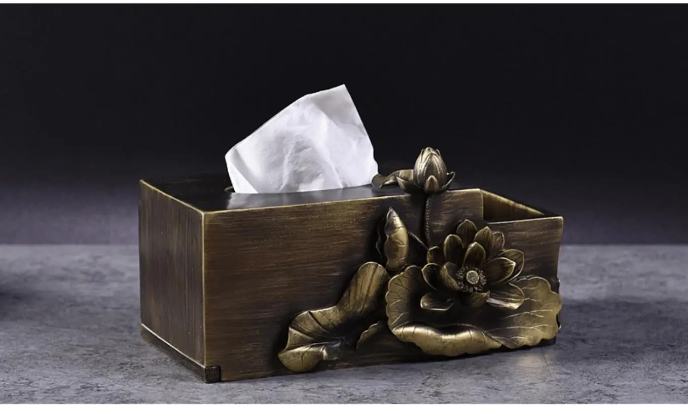 Chinese style Home supplies tissue box ornaments Antique art living room office lotus rectangular box