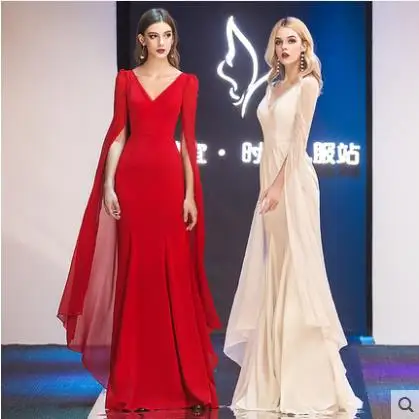 

Customized New Female Banquet Elegant Long Slender V-neck Wedding Adult Ceremony full dress