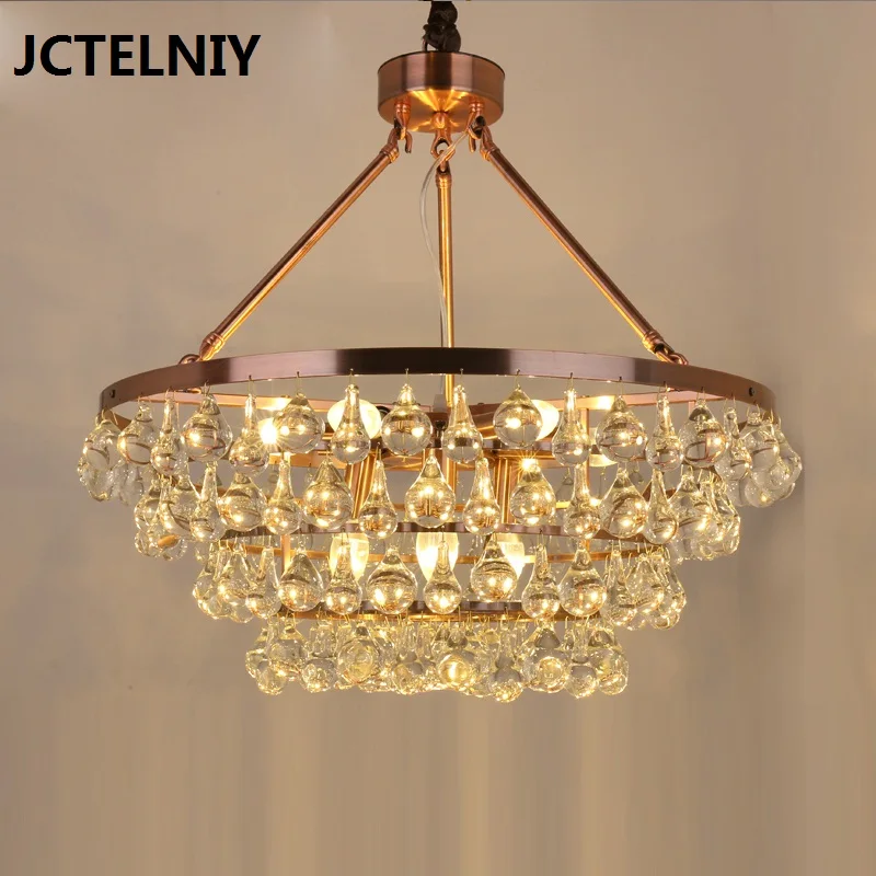 

Modern water drop crystal chandelier luxury restaurant living room Mediterranean bedroom lamp