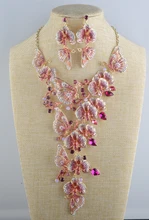 Luxury Fashion Bridal Jewelry Sets Gorgeous Butterfly Flower Rhinestone Necklace Earrings For Brides Wedding Dress Accessories