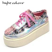 Большие размеры 34-41; Новинка года; модные серебристые и розовые женские туфли на плоской платформе; сезон весна-осень; ; Розничная ; HC168-15