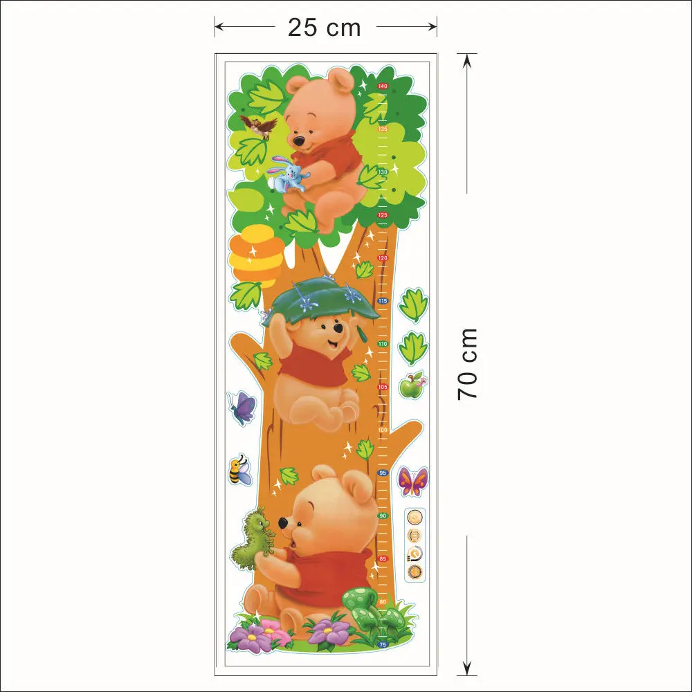 Милые Винни Пух мультфильм деревья медведь наклейки на стену с узорами высота мера для детей комната Гостиная настенные наклейки
