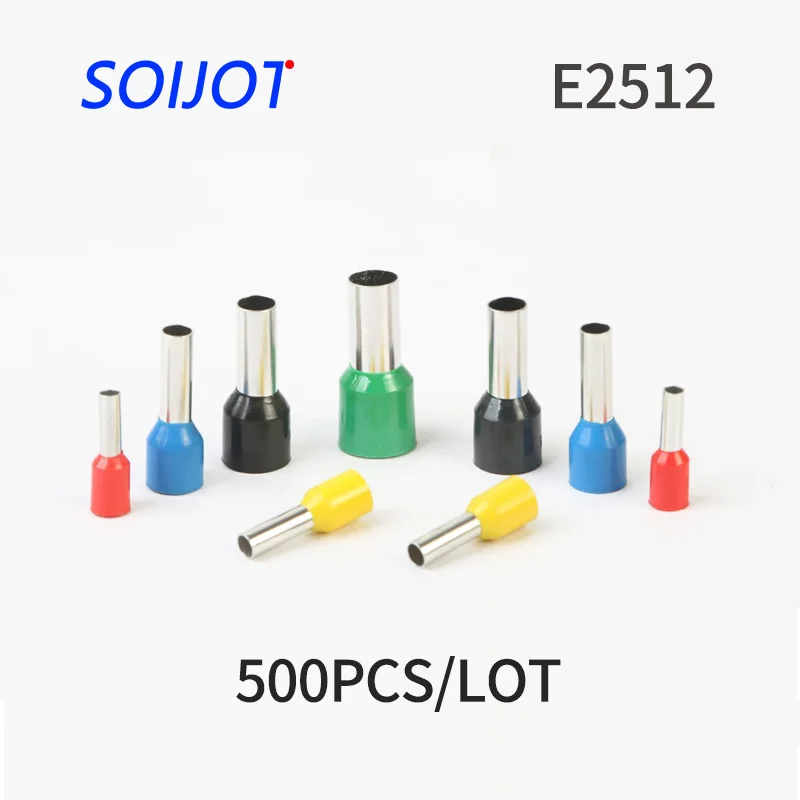

500pcs E2512 Tubular Wire Cold Pressure Connector Electrical Terminals Cable Crimps Wire Ferrules For 2.5mm2, 14 AWG Pin End