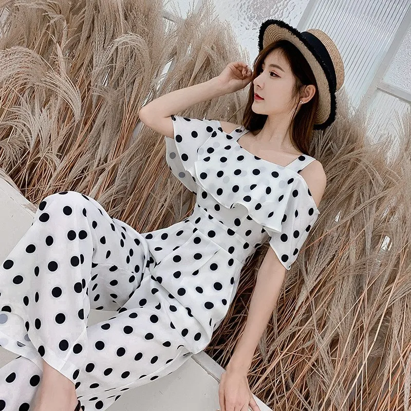 Women Rompers Summer Long Pants Elegant Strap Woman Jumpsuits Casual 2019 Polka Dot Jumpsuit Off Shoulder Overalls Women Rompers Summer Long Pants Elegant Strap Woman Jumpsuits Casual 2019 Polka Dot Jumpsuit Off Shoulder Overalls