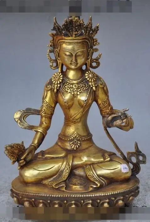 

S4846 11" Tibet buddhism Bronze gilt Kwan-yin Longevity Amitayus GuanYin Buddha Statue