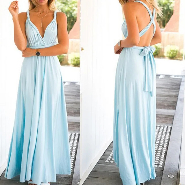 Sexy Women Multiway Wrap Convertible Boho Maxi Club Red Dress Bandage Long Dress Party Bridesmaids Infinity Robe Longue Femme light blue