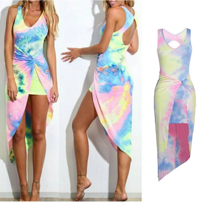 2017 Women Sexy Tie Dye Gradient Backless Summer Boho font b Long b font Evening Party