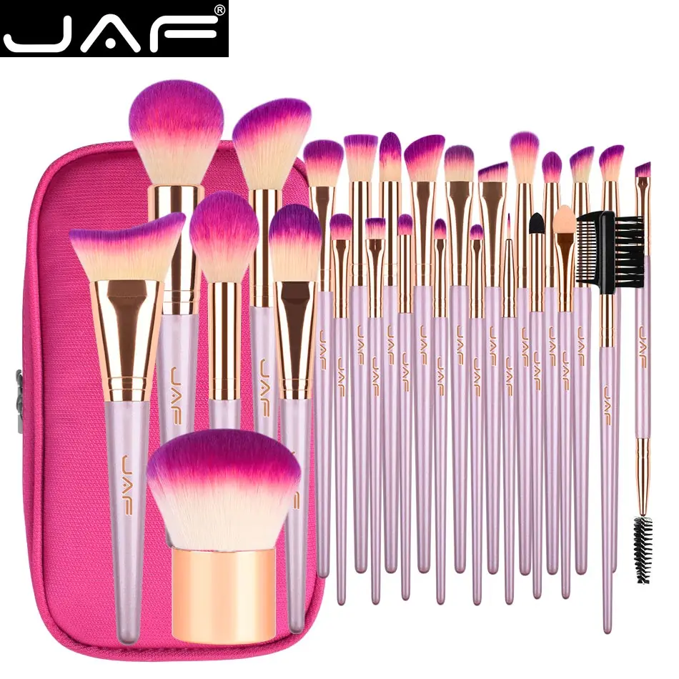 

JAF 26/9 pcs Travel Makeup Brushes with Zipper Case Graceful Purple Make Up Brushes with Gold Ferrule J2621SV-Z