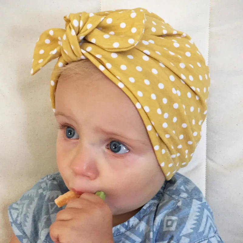 Sweet Dot Baby Girl Hat with Bow Candy Color Baby Turban Cap for Girls Elastic Infant Accessories 1 PC