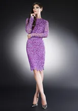 Neue lilac knielangen spitze cocktailkleider 2016 geöffnete zurück vollständige sleeve dress party elegante abendkleider silvester kleider mode