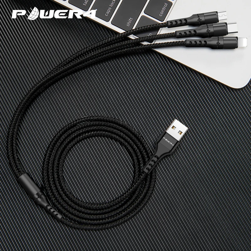 

Power4 3 in 1 USB Cable Fast Charging Charger For Lightning Cable USB Type C Phone Charging Cord For Samsung Micro USB Cable