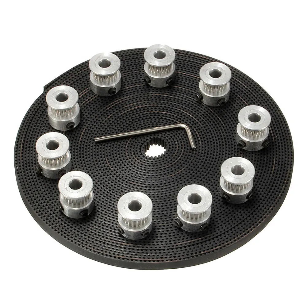 

Newly New 10Pcs 6mm 20Teeth Timing Pulley Wheel Bore Timing Pulleys+GT2 10 Meters Timing Belt +20pcs setscrews for 3D Printer