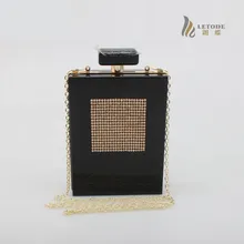 Venta caliente moda perfume botella forma Bolsas embrague caja de acrílico del plexiglás de Bolsos de hombro transparente negro blanco bolsos