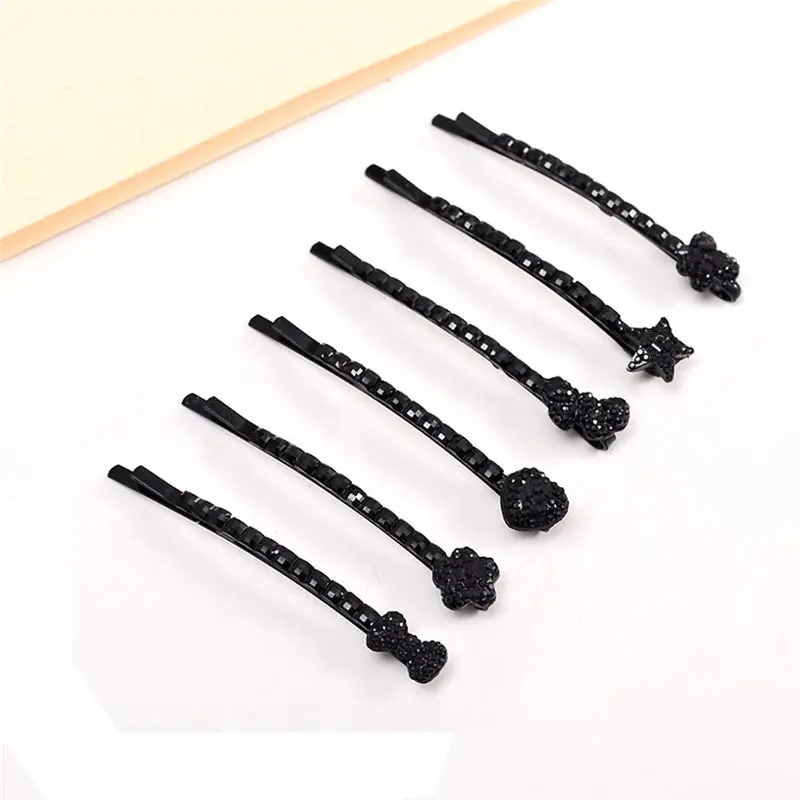 5Pcs Girls Barrettes Hair Clips Plastic Crystal Barrettes Black Fashion