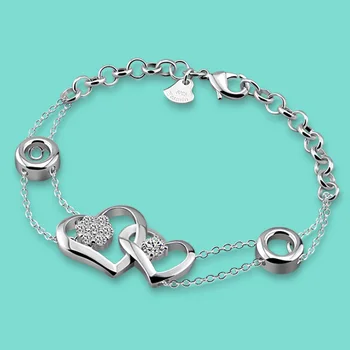 

925 sterling silver bracelet for women,Heart-shaped pendant design Solid silver bracelet,lady Popular silver jewelry,best gifts