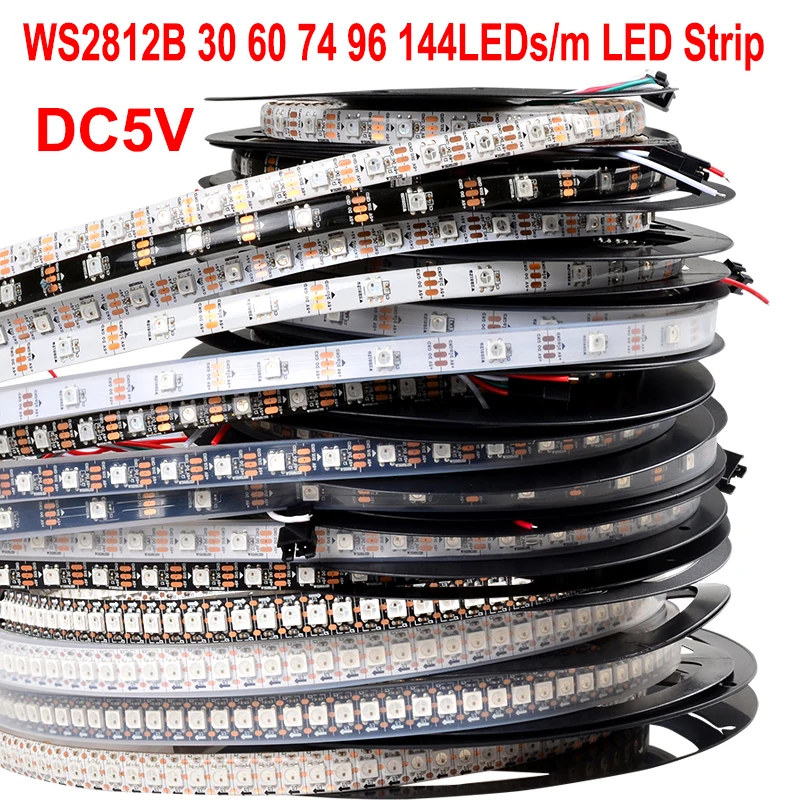 DC5V WS2812B цифровой SMD 5050 30 60 74 96 100 144 светодиодный s RGB полосы WS2812 WS2811 пикселей гибкие