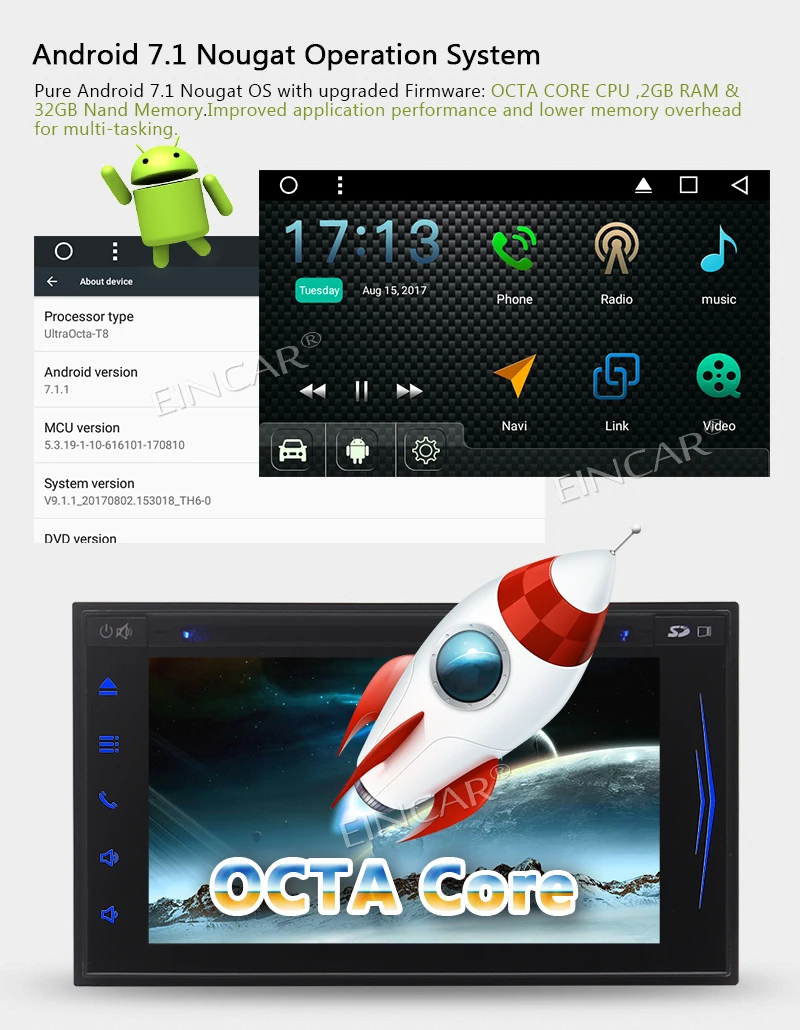 Clearance Android 7.1 Octa-core car styling Car Stereo with Touch Screen 7