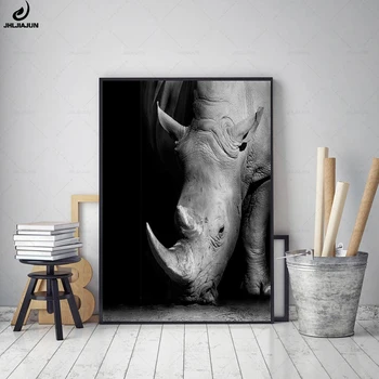 

JHLJIAJUN Canvas Painting Rhinoceros Black And White Animals Prints And Posters Wall Art Decor Picture Living Decor Pictures