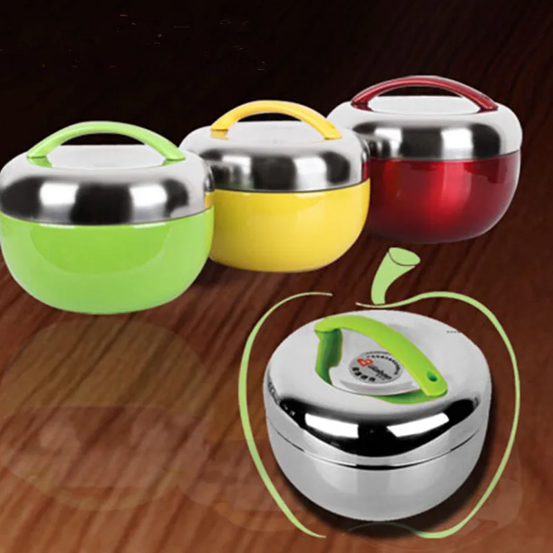 Double Wall Stainless Steel apple Lunch Box 2 Tier Locking Lid Dinner