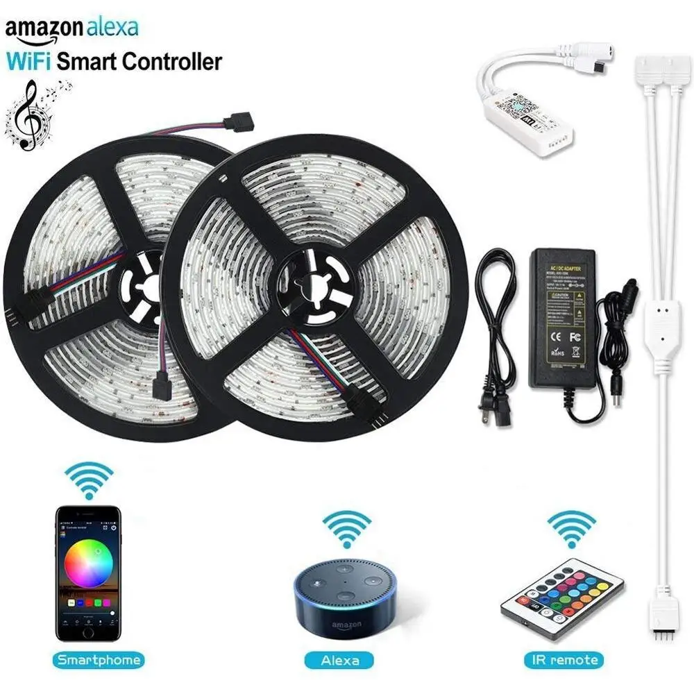 5 м 10 WiFi Светодиодная лента RGB водонепроницаемый SMD 5050 12 в rgb шнур Диодная гибкая Alexa