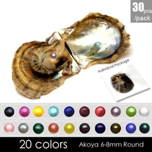 30 шт. соленая вода 6-8 мм круглый жемчуг akoya oyster, 20 смешанных цветов ААА класса oyster mussel ювелирных изделий