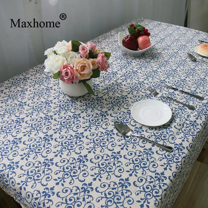 Retro Blue And White Tablecloths Chinese Classical Cotton Linen Table