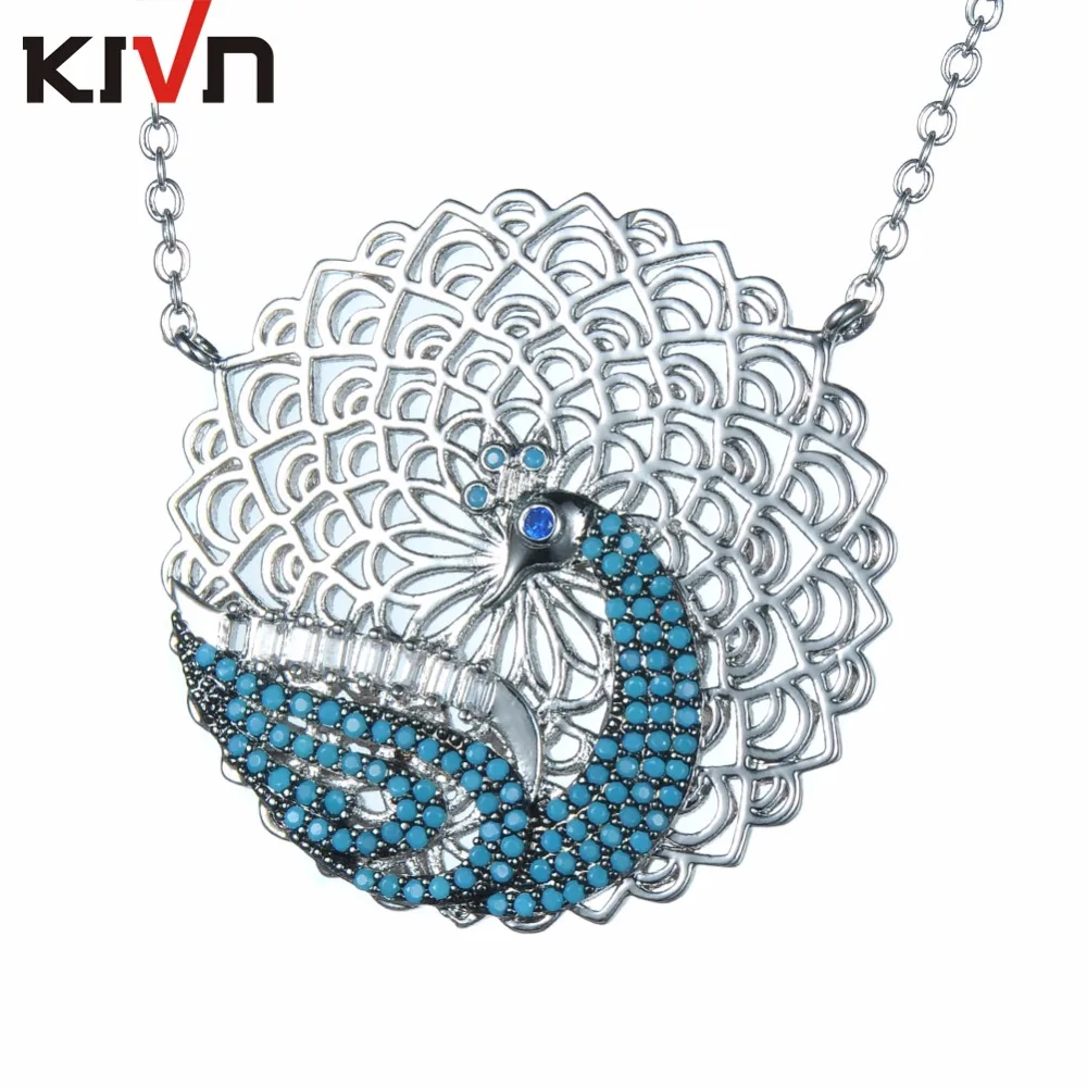 KIVN Fashion Jewelry Animal Peacock CZ Cubic Zirconia Womens Girls Bridal Wedding Pendant Necklaces font b