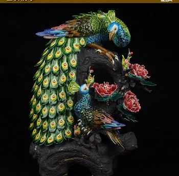 

21'' chinese ceramic pottery Painting handcraft Bird Phoenix peafowl peacock