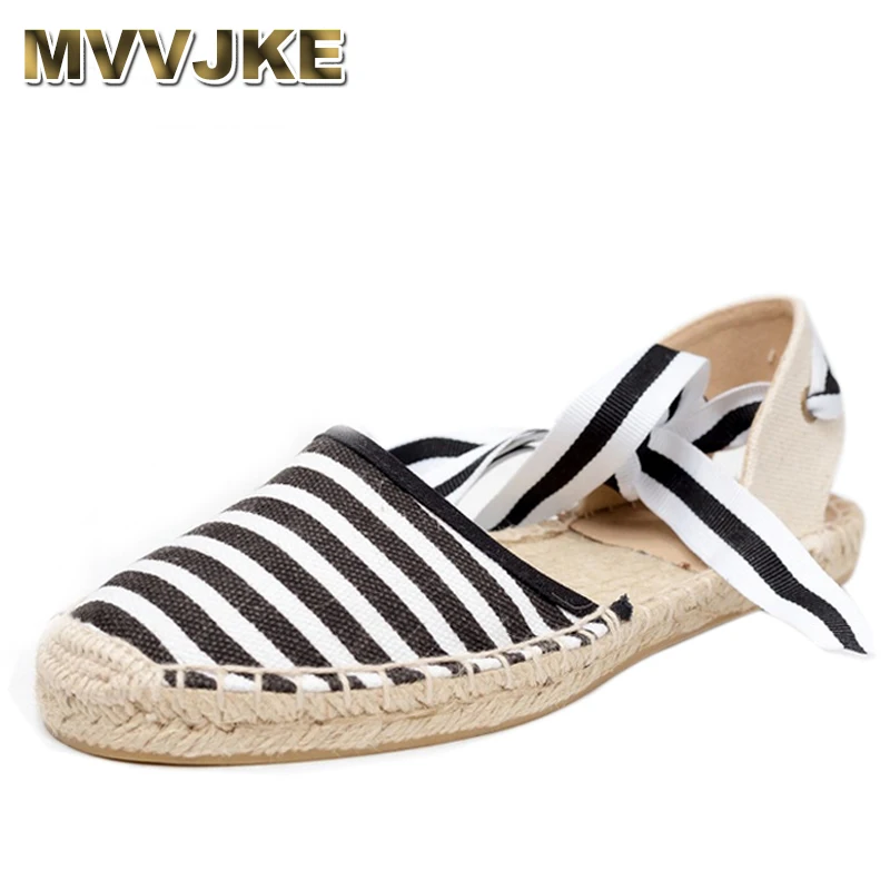 Goedkoop MVVJKE Canvas Espadrille Vrouwen Flats Enkelband Hennep Bodem Visser Schoenen Voor 2018 Lente Herfst Vrouwen Loafers