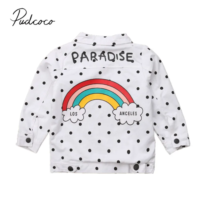 

2018 Brand New 2-7Y Toddler Kid Baby Boy Girl Rainbown Jacket Coat Dot Letter Back Long Sleeve Single Breasted Warm Fall Clothes