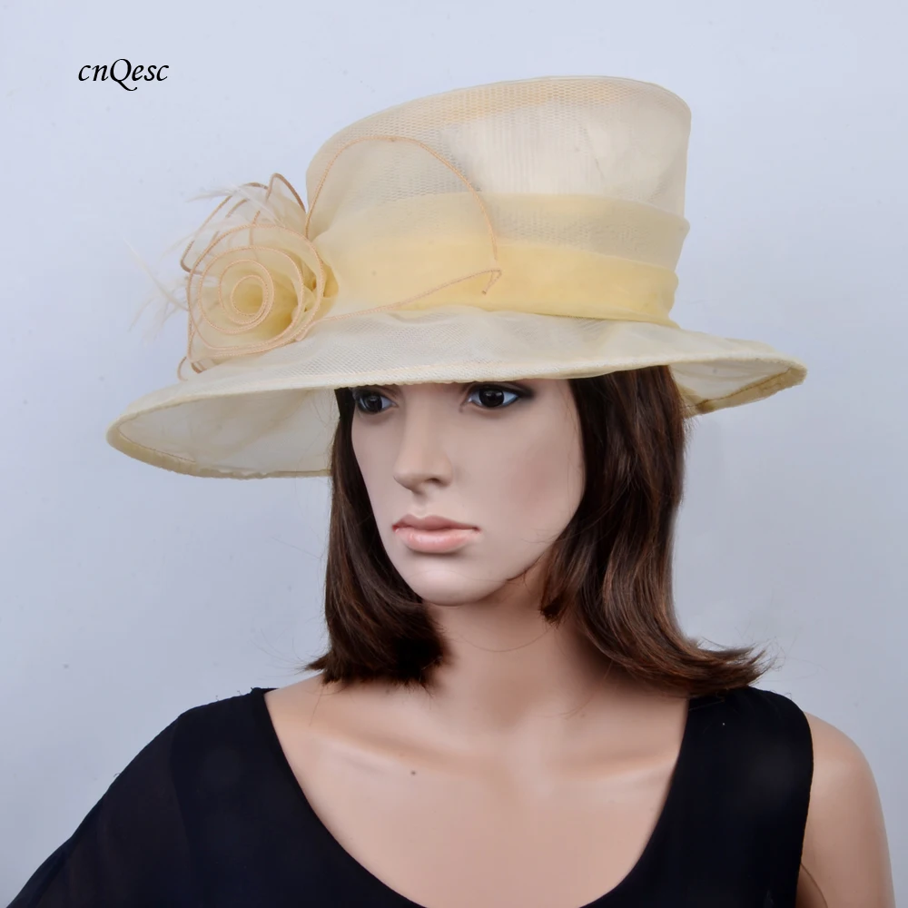 Beige Dress hat Organza hat sinamay fascinator hat for party.in Women