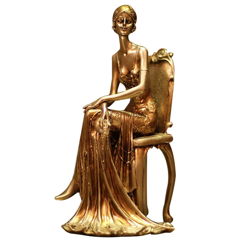 

Europe Elegant Lady Figurines Resin Woman Model Ornaments Home Office Decoration Desktop Crafts Retro Bronze Woman Wedding Gifts