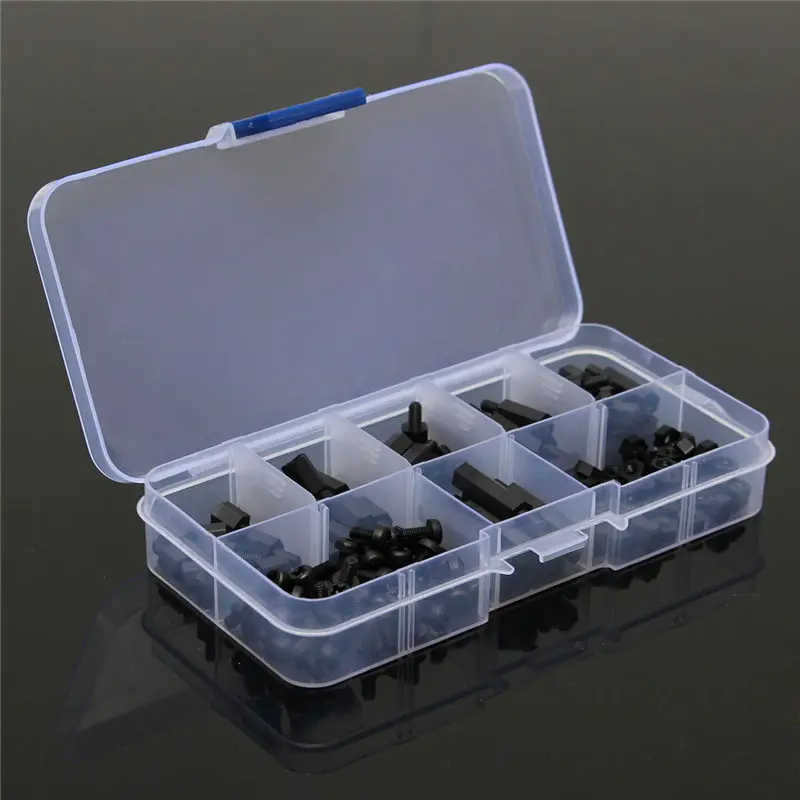 

MTGATHER 180Pcs/Set M3 Nylon M-F Hex Spacers Screw Nut Assortment Kit Stand Off Set Box M3 Nylon Black Hex Screw