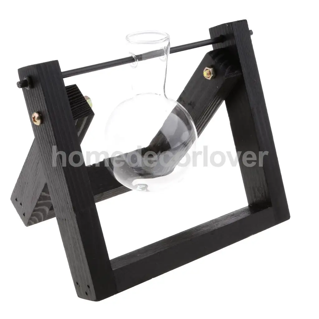 Tabletop Wood Stand Glass Flower Vase Plant Planter Hydroponic Container Home Decor