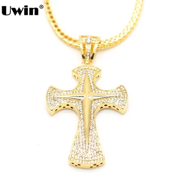 

Hip-Hop Stainless Steel Cross Pendant Necklace Polaris Rhinestone Bling Gold Color Men's Fashion Jewelry Women Collares Mujer