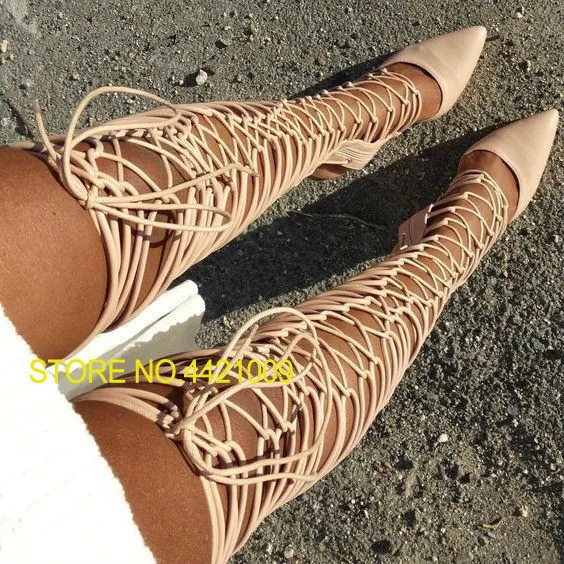 Nude Suede Genuine Leather Cross Tie Gladiator Lace Up Thigh High Over The Knee HIgh Sandal Boots Sexy Pointed Toe HIgh Heels Nude Suede Genuine Leather Cross Tie Gladiator Lace Up Thigh High Over The Knee HIgh Sandal Boots Sexy Pointed Toe HIgh Heels