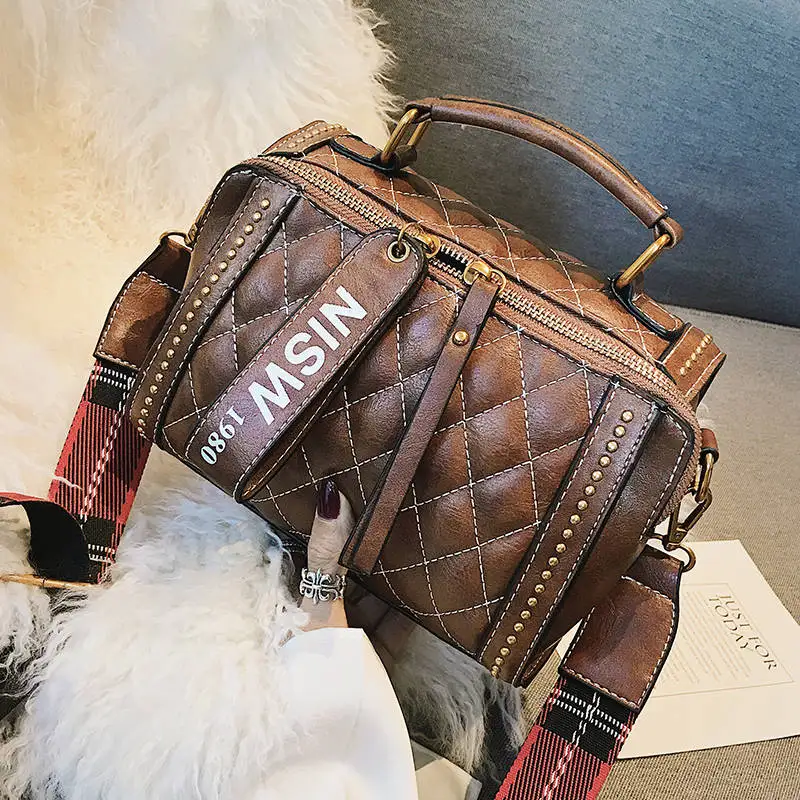 

Women's Bags Stylish Rhombic Messenger Bag Vintage One-shoulder Handbags High Quality Wide Shoulder Strap Clutch free shipping