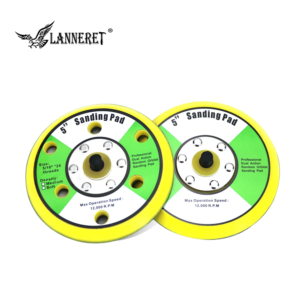  LANNERET 125mm 6-Holes Flocking Sandpaper Sucker M8 Thread Self-adhesion Sanding Disc Pad Dual Acti