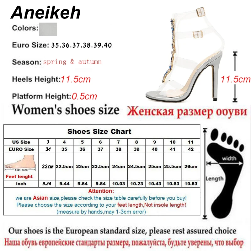 Aneikeh/ г. Новые серебристые женские сандалии пикантные прозрачные сандалии-гладиаторы из ПВХ женские туфли на высоком каблуке с открытым носком и Т-образным ремешком, стразы