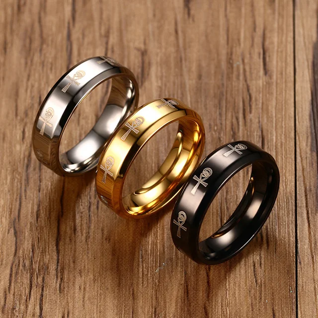 Men S Ankh Ring Egyptian Cross With Horus Eye Religious Band Men S Ankh Ring Egyptian Cross With Horus Eye Religious Band Stainless Steel Male Jewelry Anel Aneis