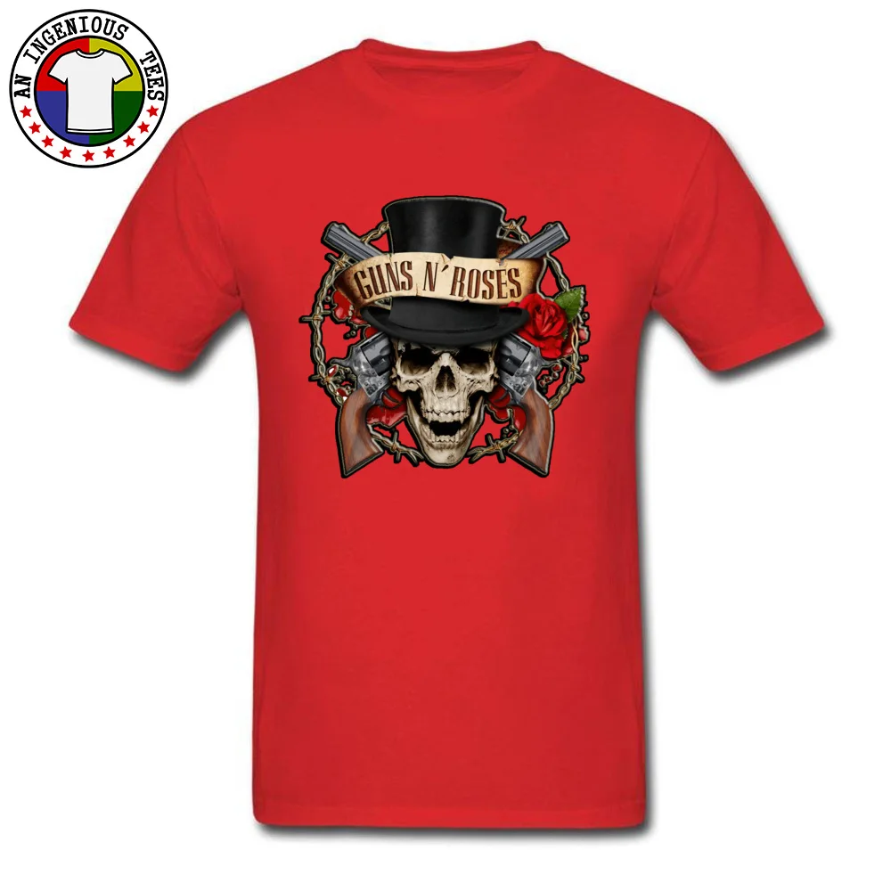 Discount Gun Skull Birthday T-Shirt Round Neck Cotton Fabric Men Tops T Shirt Short Sleeve Summer Fall Birthday Tee-Shirts Gun Skull  red