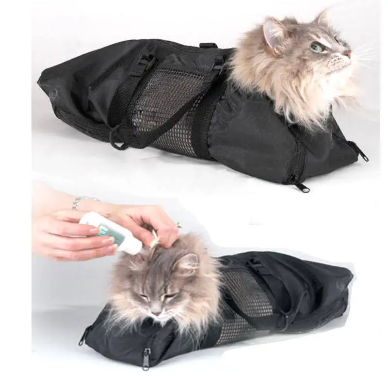 Cats Grooming Bathing Mesh Bag Kitten Restraint Bag No Scratching
