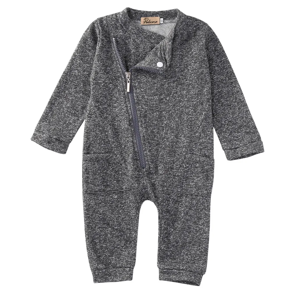 2016 Newborn Infant Baby Boy Girl Romper Long Sleeve Grey Warm Zipper