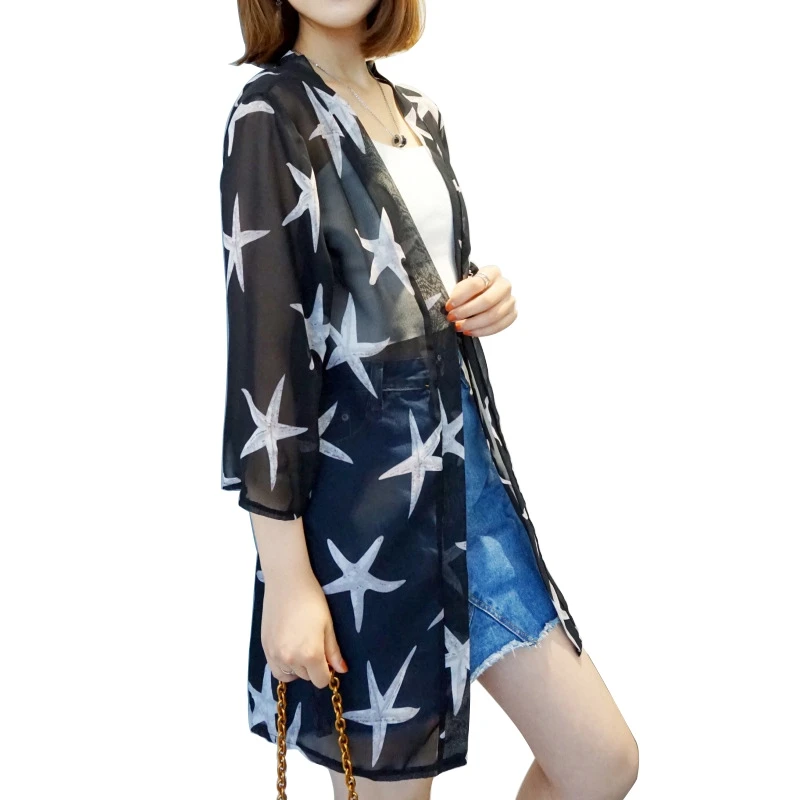 Blusas летние женские кимоно кардиган Повседневная Свободная шифоновая блуза рубашки Бохо с цветочным принтом Длинная Верхняя одежда плюс размер